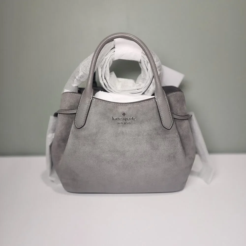 NWT KATE SPADE KM141 DUMPLING SMALL SATCHEL SHOULDER BAG GREY SUEDE SILVER